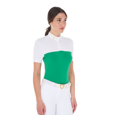Polo entallado de tejido técnico y malla de manga corta para mujer Equestro Polo entallado de tejido técnico y malla de manga corta para mujer Equestro