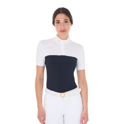 Polo entallado de tejido técnico y malla de manga corta para mujer Equestro Americana marina Azul marino Polo entallado de tejido técnico y malla de manga corta para mujer Equestro Americana marina Azul marino