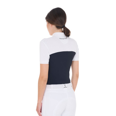 Polo entallado de tejido técnico y malla de manga corta para mujer Equestro Americana marina Azul marino Polo entallado de tejido técnico y malla de manga corta para mujer Equestro Americana marina Azul marino