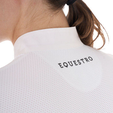 Polo entallado de tejido técnico y malla de manga corta para mujer Equestro Americana marina Azul marino Polo entallado de tejido técnico y malla de manga corta para mujer Equestro Americana marina Azul marino