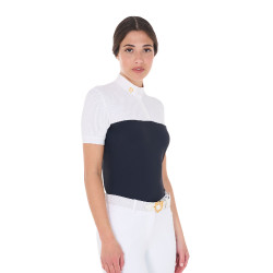 Polo entallado de tejido técnico y malla de manga corta para mujer Equestro Americana marina Azul marino Polo entallado de tejido técnico y malla de manga corta para mujer Equestro Americana marina Azul marino