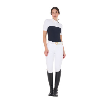 Polo entallado de tejido técnico y malla de manga corta para mujer Equestro Americana marina Azul marino Polo entallado de tejido técnico y malla de manga corta para mujer Equestro Americana marina Azul marino