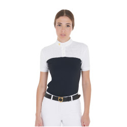 Polo entallado de tejido técnico y malla de manga corta para mujer Equestro Marino Azul marino Polo entallado de tejido técnico y malla de manga corta para mujer Equestro Marino Azul marino