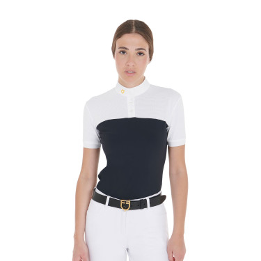 Polo entallado de tejido técnico y malla de manga corta para mujer Equestro Marino Azul marino Polo entallado de tejido técnico y malla de manga corta para mujer Equestro Marino Azul marino