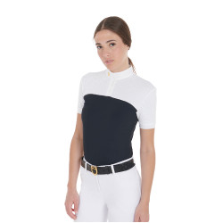 Polo entallado de tejido técnico y malla de manga corta para mujer Equestro Marino Azul marino Polo entallado de tejido técnico y malla de manga corta para mujer Equestro Marino Azul marino