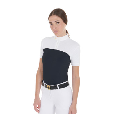 Polo entallado de tejido técnico y malla de manga corta para mujer Equestro Marino Azul marino Polo entallado de tejido técnico y malla de manga corta para mujer Equestro Marino Azul marino