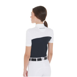 Polo entallado de tejido técnico y malla de manga corta para mujer Equestro Marino Azul marino Polo entallado de tejido técnico y malla de manga corta para mujer Equestro Marino Azul marino