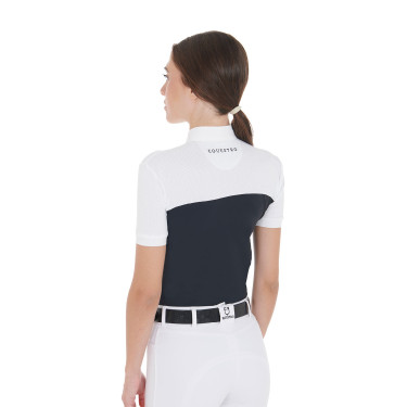 Polo entallado de tejido técnico y malla de manga corta para mujer Equestro Marino Azul marino Polo entallado de tejido técnico y malla de manga corta para mujer Equestro Marino Azul marino