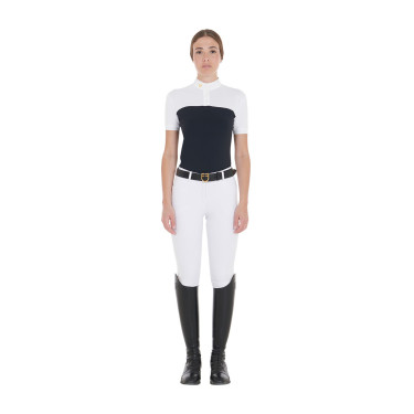 Polo entallado de tejido técnico y malla de manga corta para mujer Equestro Marino Azul marino Polo entallado de tejido técnico y malla de manga corta para mujer Equestro Marino Azul marino