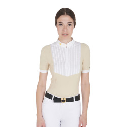 Polo ajustado de algodón plisado de manga corta para mujer Equestro