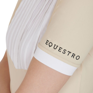 Polo ajustado de algodón plisado de manga corta para mujer Equestro Polo ajustado de algodón plisado de manga corta para mujer Equestro