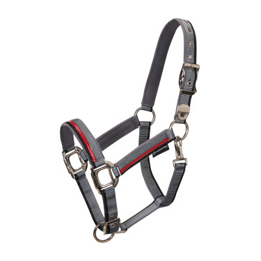 Cabezada de nailon con ramal Red Trim Equestro Gris / rojo / negro