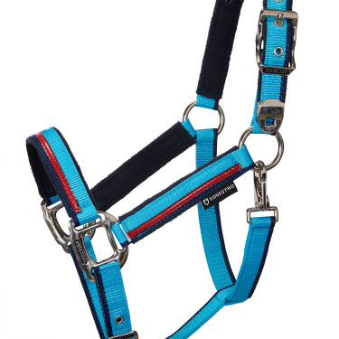Cabezada de nailon con ramal Red Trim Equestro Turquesa / rojo / marino Azul