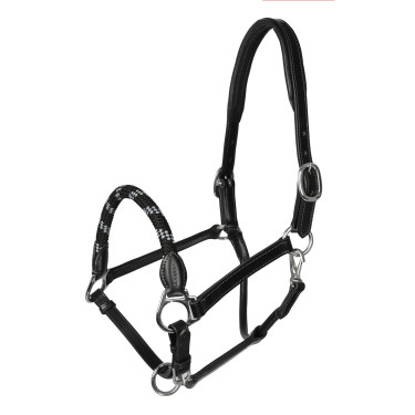 Cabezada de cuero con protección ergonómica y muserola de cuerda Acavallo