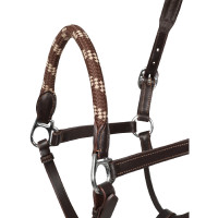 Cabezada de cuero con protección ergonómica y muserola de cuerda Acavallo Coñac Marr&amp;amp;amp;oacute;n