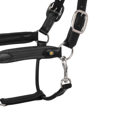 Licol en cuir avec inserts en nylon tressé Equestro Negro / Gris