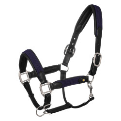 Licol en cuir avec inserts en nylon tressé Equestro Negro / azúl marino