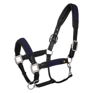 Licol en cuir avec inserts en nylon tressé Equestro Negro / azúl marino
