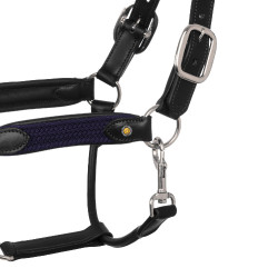 Licol en cuir avec inserts en nylon tressé Equestro Negro / azúl marino
