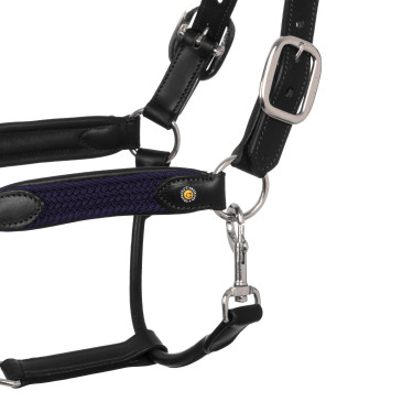Licol en cuir avec inserts en nylon tressé Equestro Negro / azúl marino