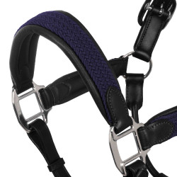 Licol en cuir avec inserts en nylon tressé Equestro Negro / azúl marino
