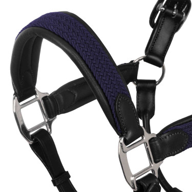 Licol en cuir avec inserts en nylon tressé Equestro Negro / azúl marino