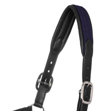Licol en cuir avec inserts en nylon tressé Equestro Negro / azúl marino