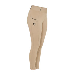 Leggings ajustados para niña con grip y logotipo Equestro Incienso Beige