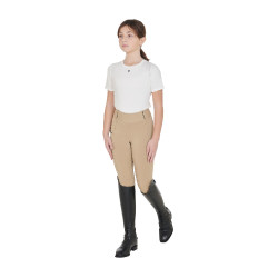 Leggings ajustados para niña con grip y logotipo Equestro Incienso Beige