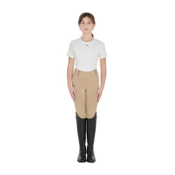Leggings ajustados para niña con grip y logotipo Equestro Incienso Beige