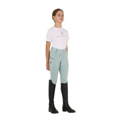 Leggings ajustados para niña con grip y logotipo Equestro Niebla gris Azul