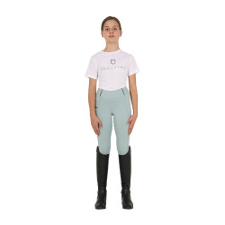Leggings ajustados para niña con grip y logotipo Equestro Niebla gris Azul