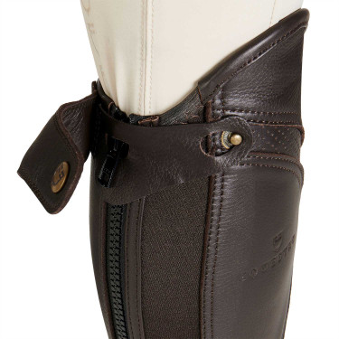 Mini-chaps unisex de cuero perforado para una comodidad máxima Salisbury Equestro Castaño Marrón