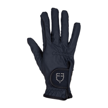 Guantes de mujer en tejido técnico suave con logo de strass Equestro Marino Azul marino
