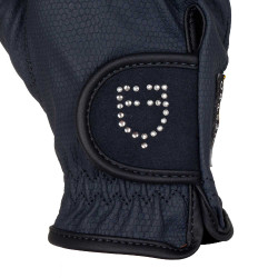 Guantes de mujer en tejido técnico suave con logo de strass Equestro Marino Azul marino