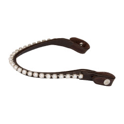 Frontal de cuero de becerro con perlas Acavallo Marrón oscuro / blanco