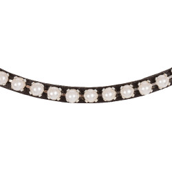 Frontal de cuero de becerro con perlas Acavallo Marrón oscuro / blanco