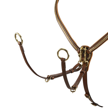 Pechopetral de cuero con clincher de latón Equestro Coñac Marr&amp;amp;amp;oacute;n