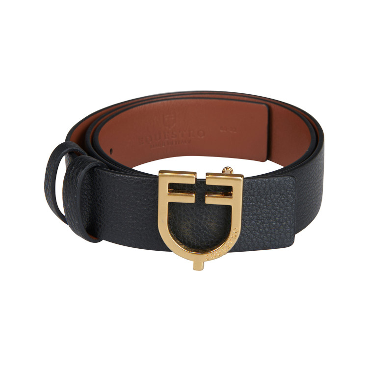 Cinturón de cuero liso reversible con hebilla con logo Equestro Cinturón de cuero liso reversible con hebilla con logo Equestro