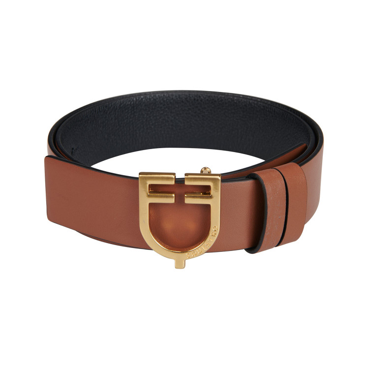 Cinturón de cuero liso reversible con hebilla con logo Equestro Cinturón de cuero liso reversible con hebilla con logo Equestro