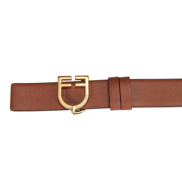 Cinturón de cuero liso reversible con hebilla con logo Equestro Cinturón de cuero liso reversible con hebilla con logo Equestro