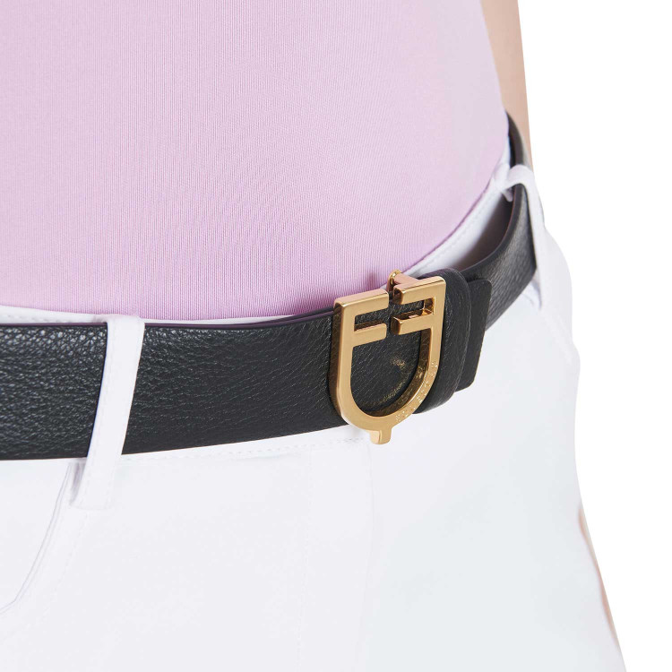 Cinturón de cuero liso reversible con hebilla con logo Equestro Cinturón de cuero liso reversible con hebilla con logo Equestro