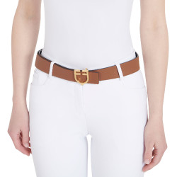 Cinturón de cuero liso reversible con hebilla con logo Equestro Oro / negro-marrón