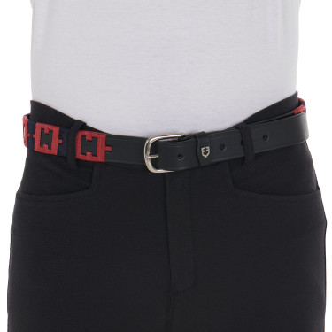 Cinturón de cuero con diseño geométrico Equestro Negro / azul / burdeos Multicolor