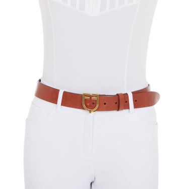 Cinturón de cuero con logotipo y hebilla con logotipo Equestro Oro / coñac Marr&amp;amp;amp;oacute;n