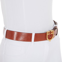 Cinturón de cuero con logotipo y hebilla con logotipo Equestro Oro / coñac Marr&amp;amp;amp;oacute;n