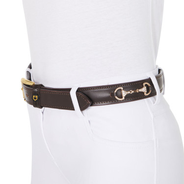 Cinturón inglés de cuero con embocadura eggbutt y strass Equestro Marrón / oro