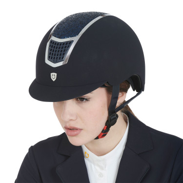 Casco de terciopelo ultraligero con strass Eclipse Equestro Navy blue / plata Azul