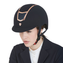 Casco Eclipse de terciopelo liso (3 acolchados) Equestro Marino / oro rosa Azul marino