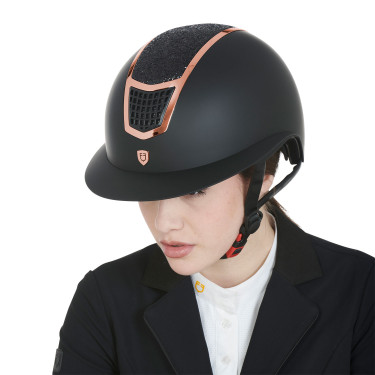 Casque Eclipse avec strass et visière large (3 rembourrages) Equestro Negro / oro rosa
